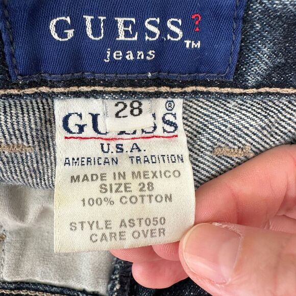 Guess Dark Blue Wash Distressed Slim Leg Raw Hem Denim Jeans 28 - Picture 10 of 16